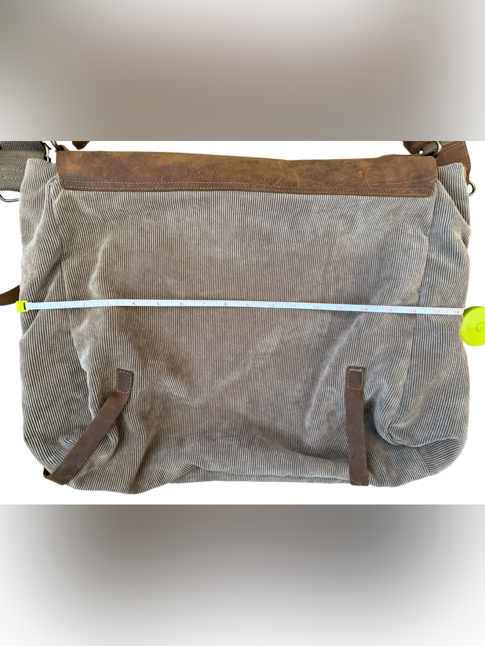 Street Level Men's large tan corduroy & brown Leather Messenger crossbody Bag - Picture 4 of 10